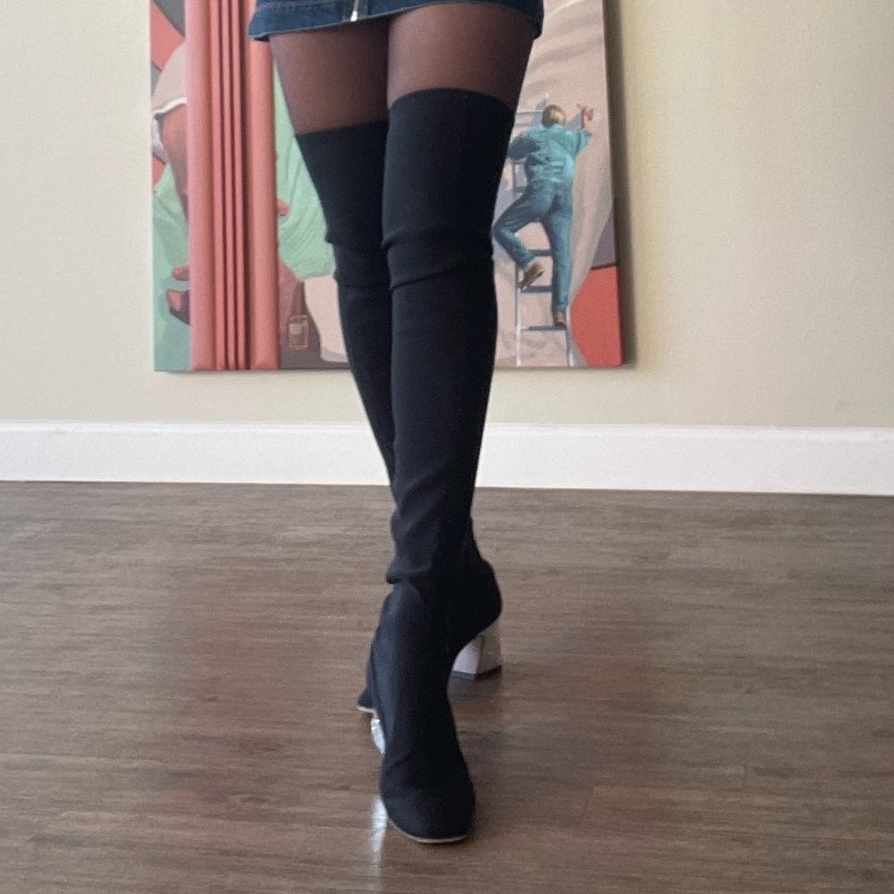 Alberta Ferretti over the knee high boots black 39 US 9 $1,350 chic Italy - Picture 3 of 11